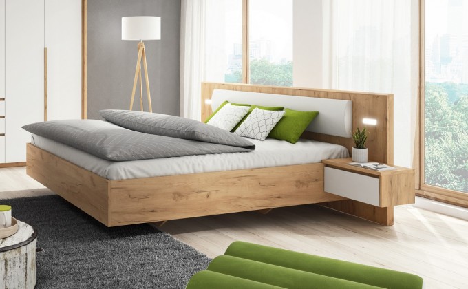 Dřevěná postel Xelo 160x200 cm, dub, bílá