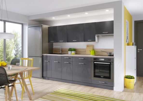 Kuchyně Modern Lux - 240 cm (šedá vysoký lesk)