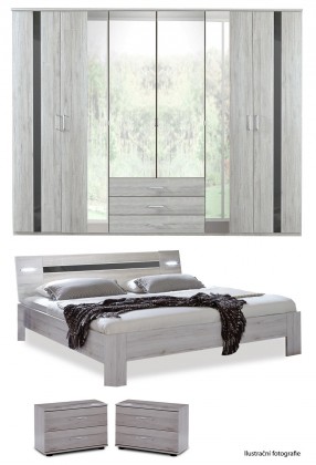 Nizza-skříň,postel 200x160cm (alpská bílá+šedá vysoký lesk)